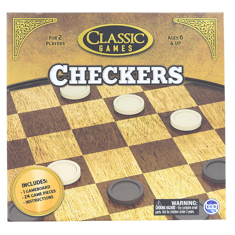 Classic Games Wood Checkers Set  Board & 25 Game Pieces Image