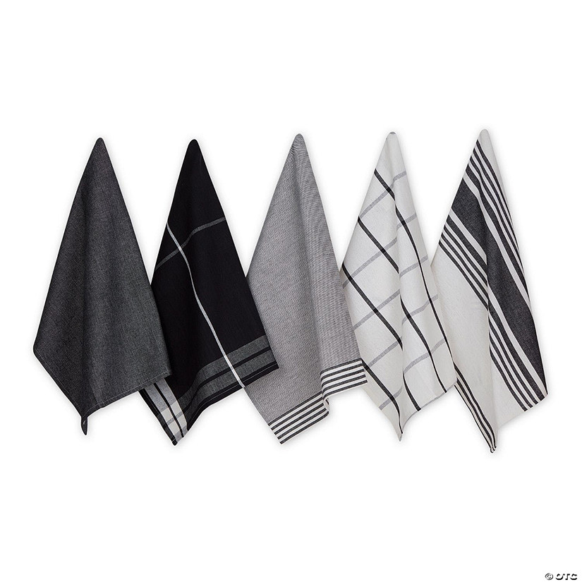 Classic Oversized Black Woven Dishtowels (Set Of 5) Image