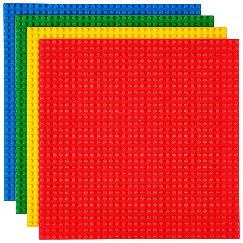 Classic Stackable Baseplates, For Building Bricks, Bases for Tables, Mats, Basic Colors, 4 Pack, 10x10 Inches Image