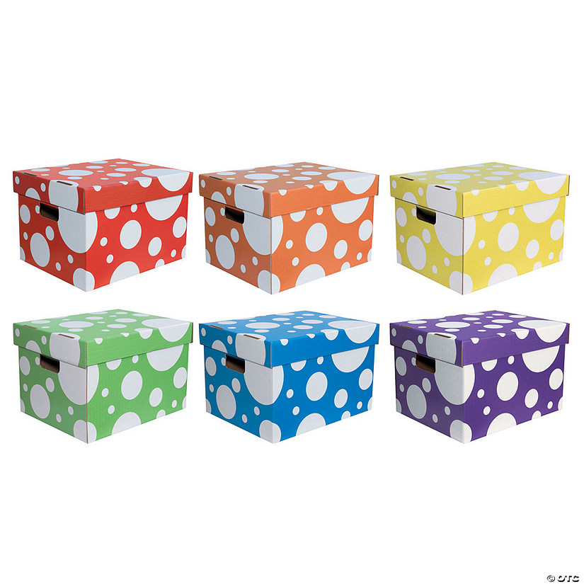 Classroom Keepers Storage Totes, 6 Assorted Polka Dot Colors, 10-1/8"H Proper 12-1/4"W Proper 15-1/4"D, Pack of 6 Image
