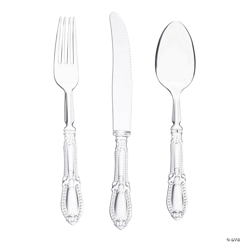 Clear Baroque Disposable Plastic Cutlery Set - (240 Settings) Image