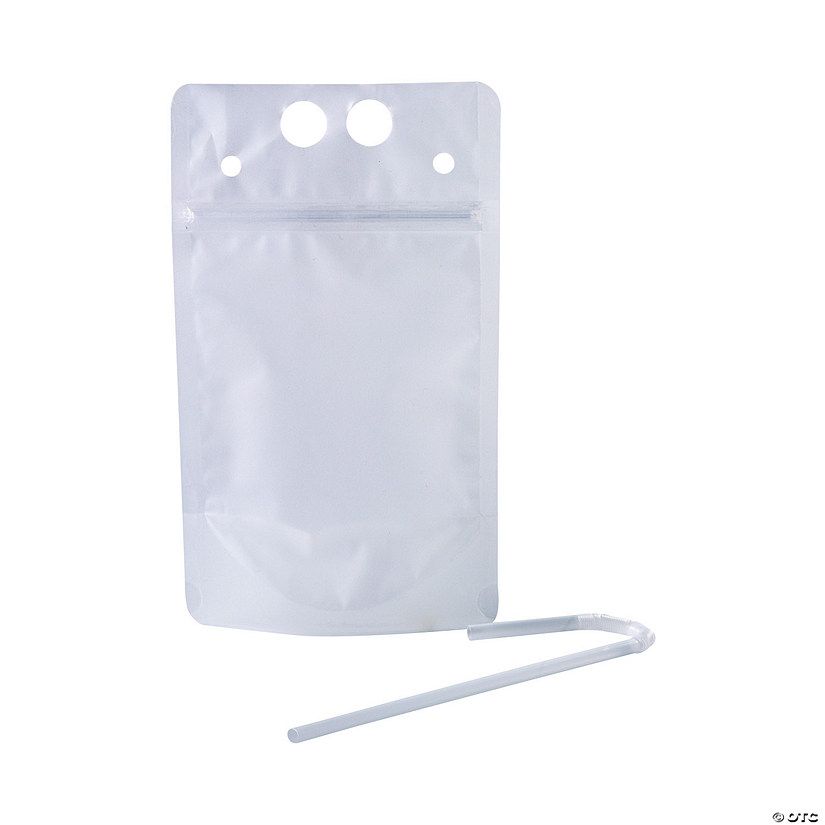 Clear Collapsible Plastic Drink Pouches with Straws - 25 Pc.