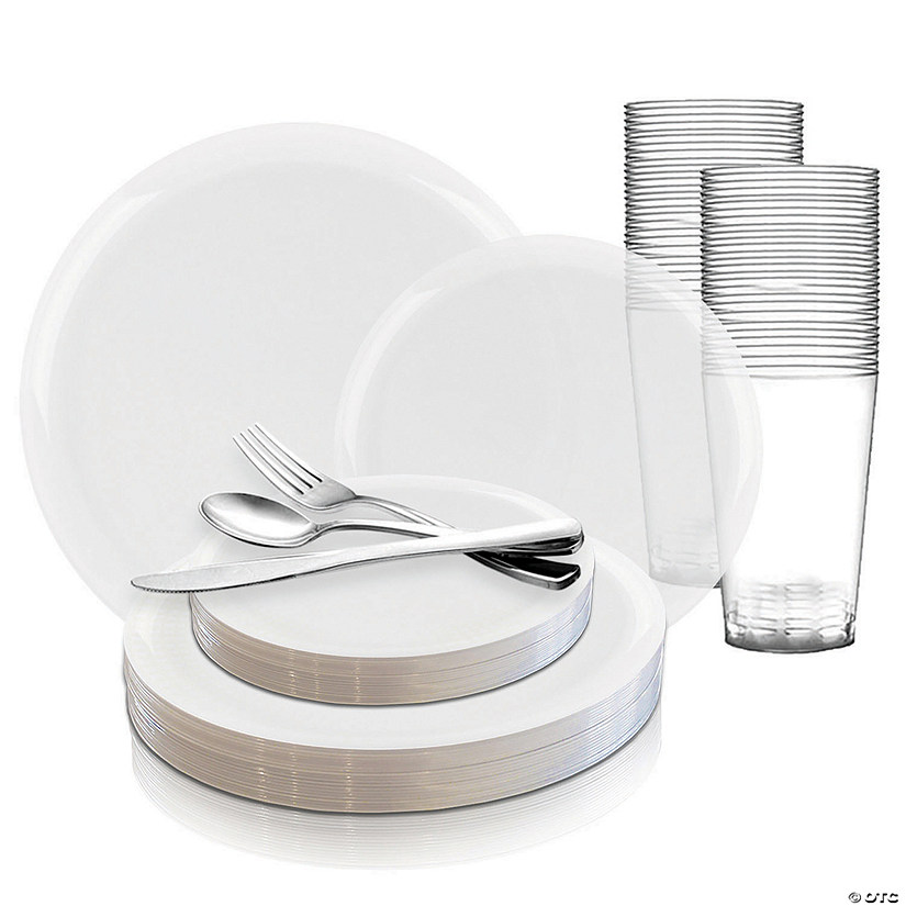 Clear Flat Round Disposable Plastic Dinnerware Value Set (120 Settings) Image
