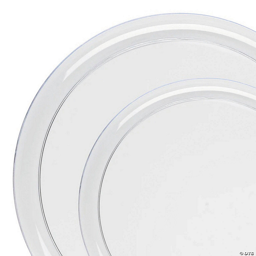Clear Flat Round Disposable Plastic Dinnerware Value Set - 20 Dinner Plates + 20 Salad Plates Image