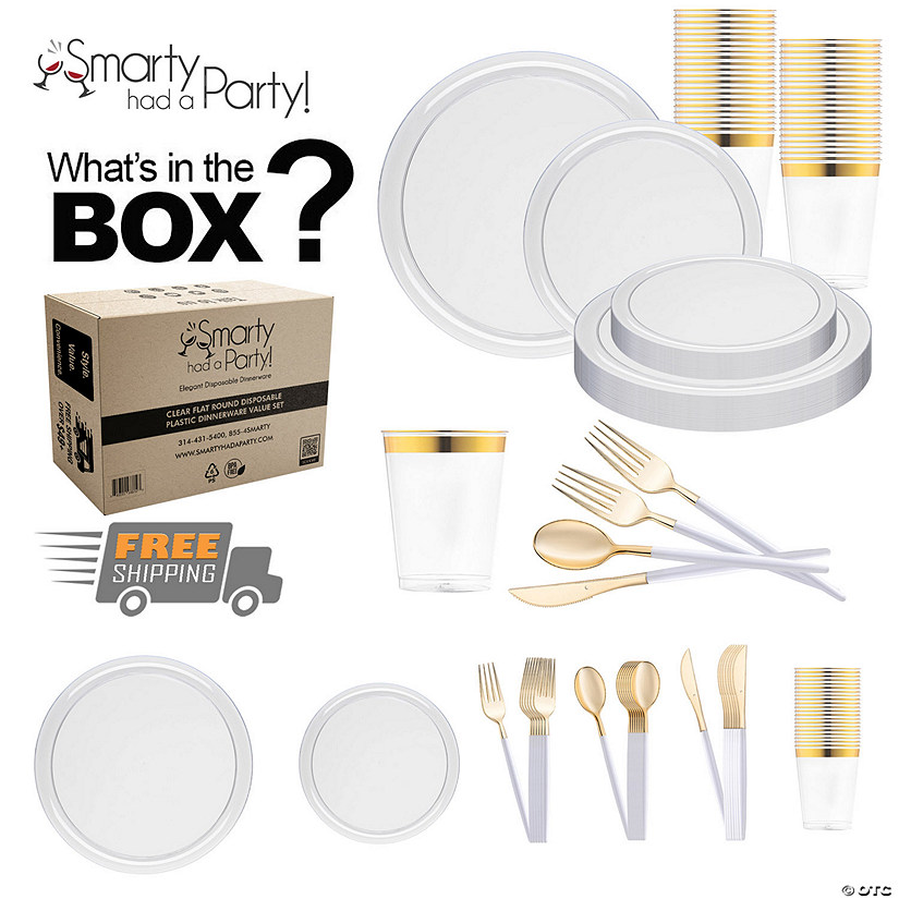 Clear Flat Round Disposable Plastic Tableware Set - 60 Settings Image