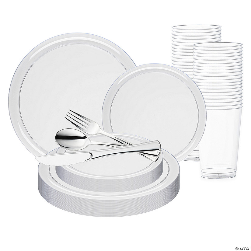 Clear Flat Round Disposable Plastic Wedding Value Set - 20 Settings Image