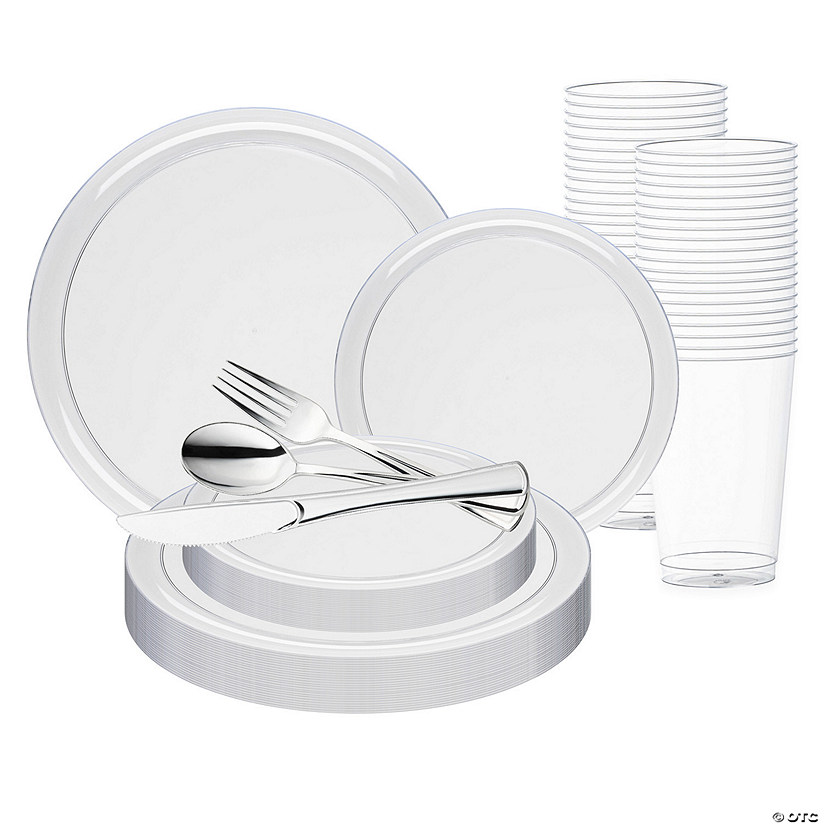 Clear Flat Round Disposable Plastic Wedding Value Set - 60 Settings Image