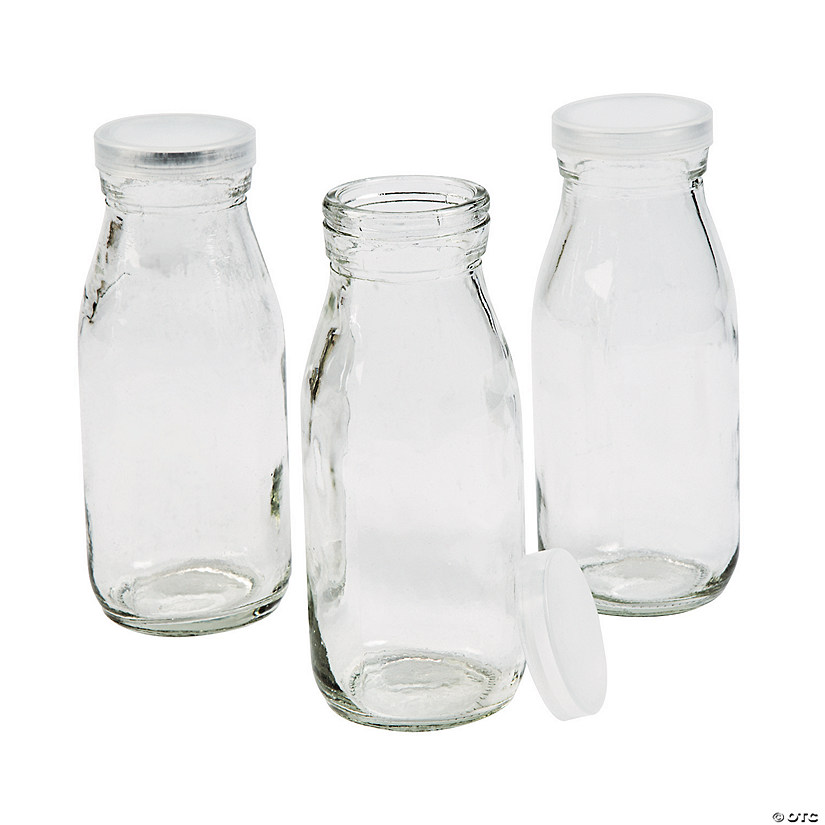 Clear Glass Milk Bottles with Lids - 12 Pc. Image