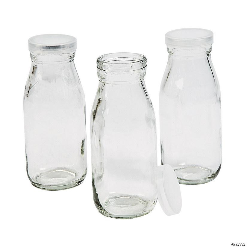 Clear Glass Milk Bottles with Lid | Oriental Trading