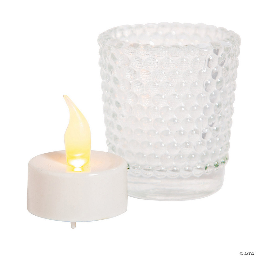 Clear Hobnail Glass Votive Candle Holders with BatteryOperated Tea