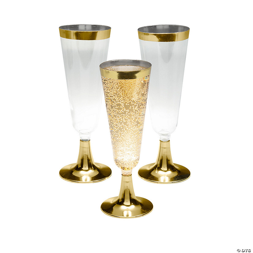 Clear Plastic Champagne Flutes with Gold Trim - 25 Ct. Image