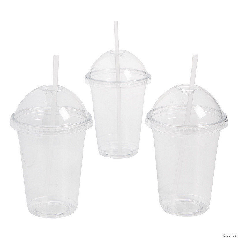 Clear Plastic Cups with Dome Lids & Straws 24 Ct. Oriental Trading