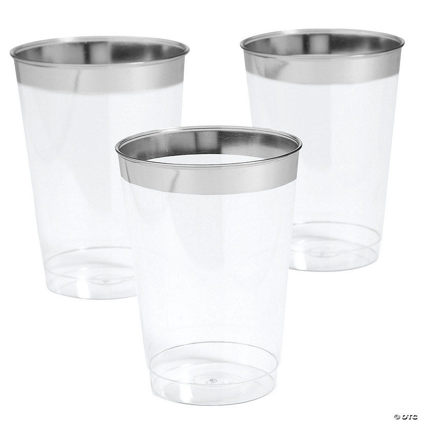 Clear Plastic Cups with Silver Rim - 50 Pc. Image