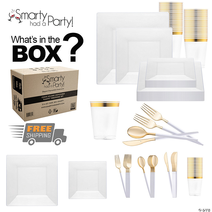 Clear Square Disposable Plastic Tableware Set - 60 Settings Image