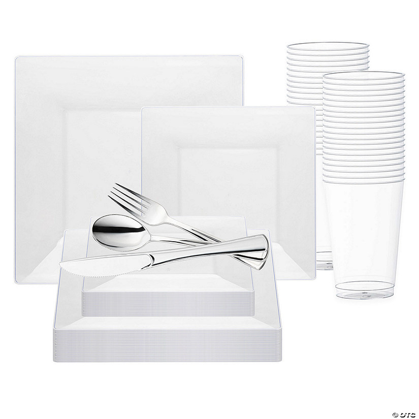Clear Square Plastic Wedding Value Set - 120 Settings Image