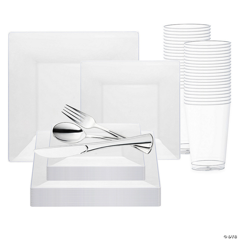Clear Square Plastic Wedding Value Set - 60 Settings Image