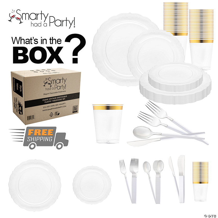Clear Vintage Disposable Plastic Tableware Set - 120 Settings Image