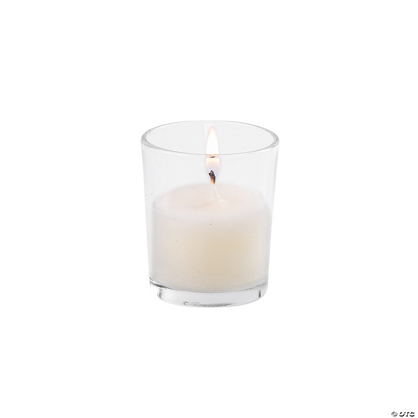 Clear Votive Candle Holder with Candle - 12 Pc. Image