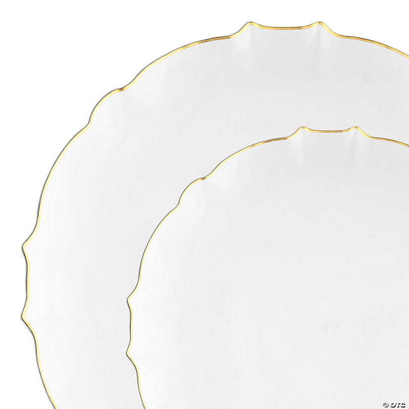 Clear with Gold Rim Round Lotus Plastic Dinnerware Value Set - (20 Settings) Image