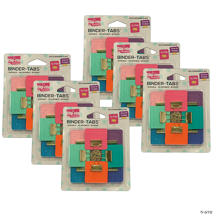 Clip-Rite Binder Tabs, Assorted Gold Plated, 8 Per Pack, 6 Packs Image