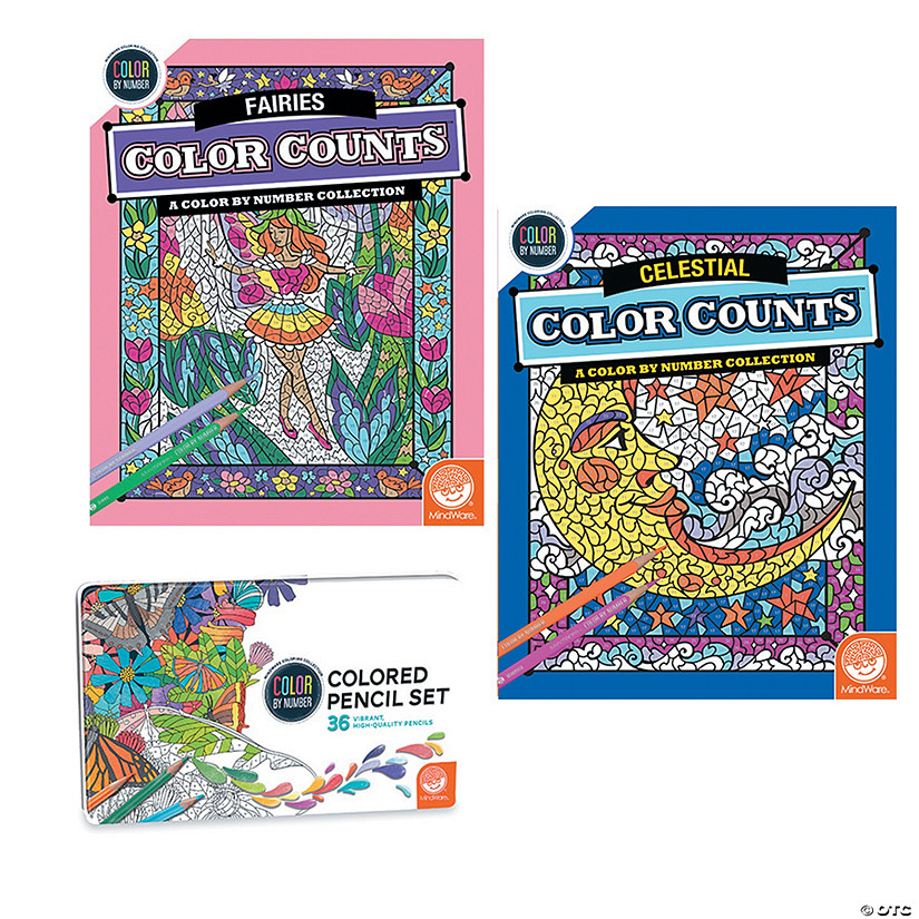 Color By Number Color Counts: Fairies and Celestial Set of 2 With Pencils