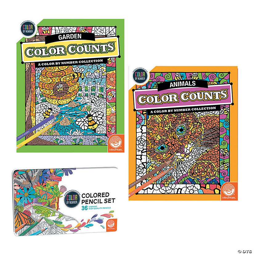 Color By Number Color Counts: Garden and Animals Set of 2 With Pencils