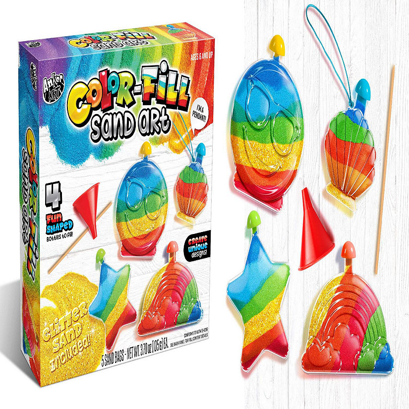 Color Fill Sand Art Kit  4 Fun Shaped Bottles  5 Bags of Sand Image