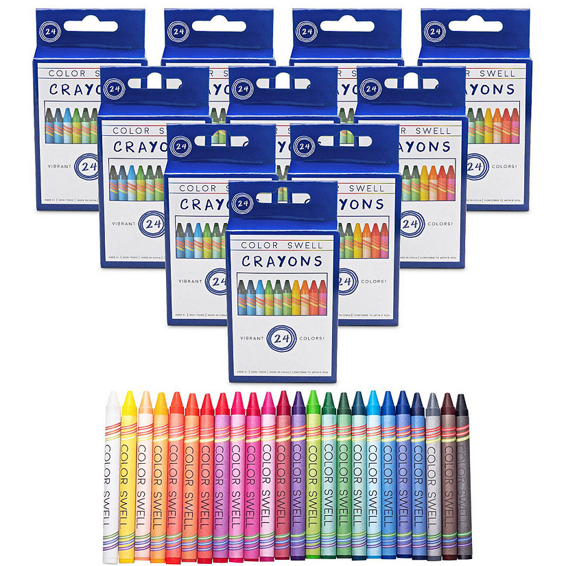 Color Swell Bulk Crayons Packs - 10 Boxes of 24 Vibrant Colored Crayons Image
