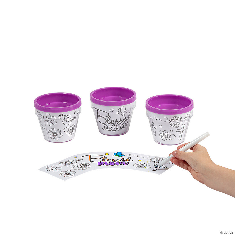 Color Your Own Blessed Mom Flower Pots - 12 Pc. Image