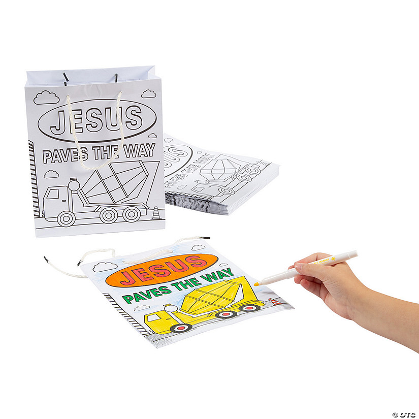 Color Your Own Construction VBS Medium Take Home Bags - 12 Pc. Image