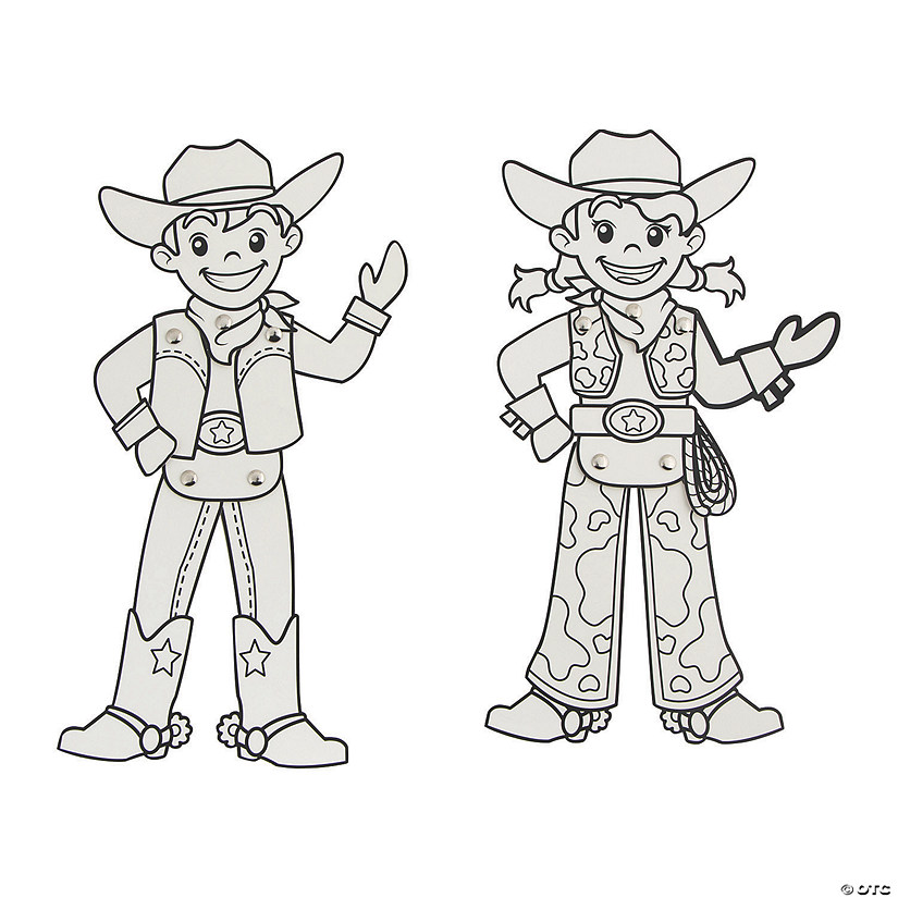 Color Your Own Cowboy & Cowgirl Jointed Characters - 12 Pc. Image