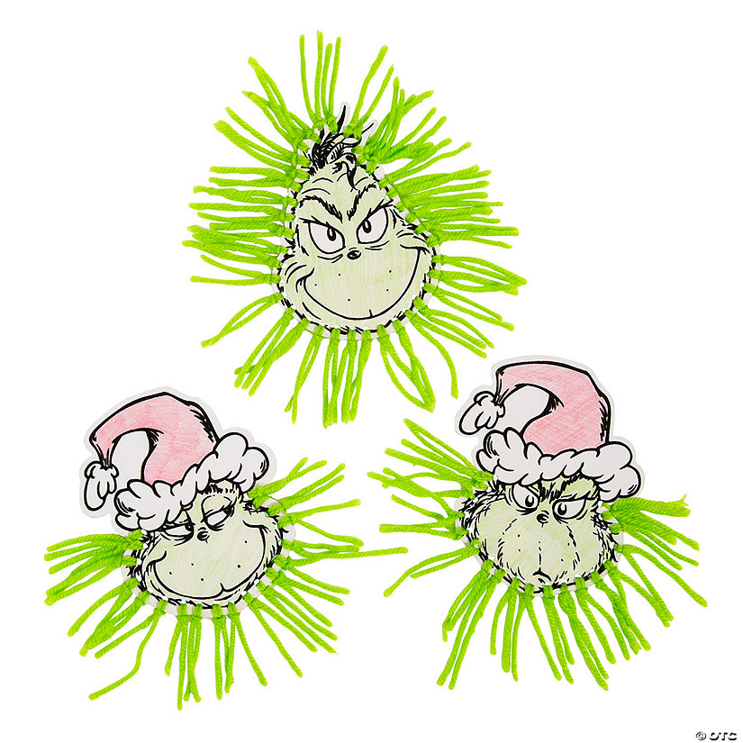 Color Your Own Dr. Seuss&#8482; The Grinch Face with Fringe Craft Kit - Makes 12 Image