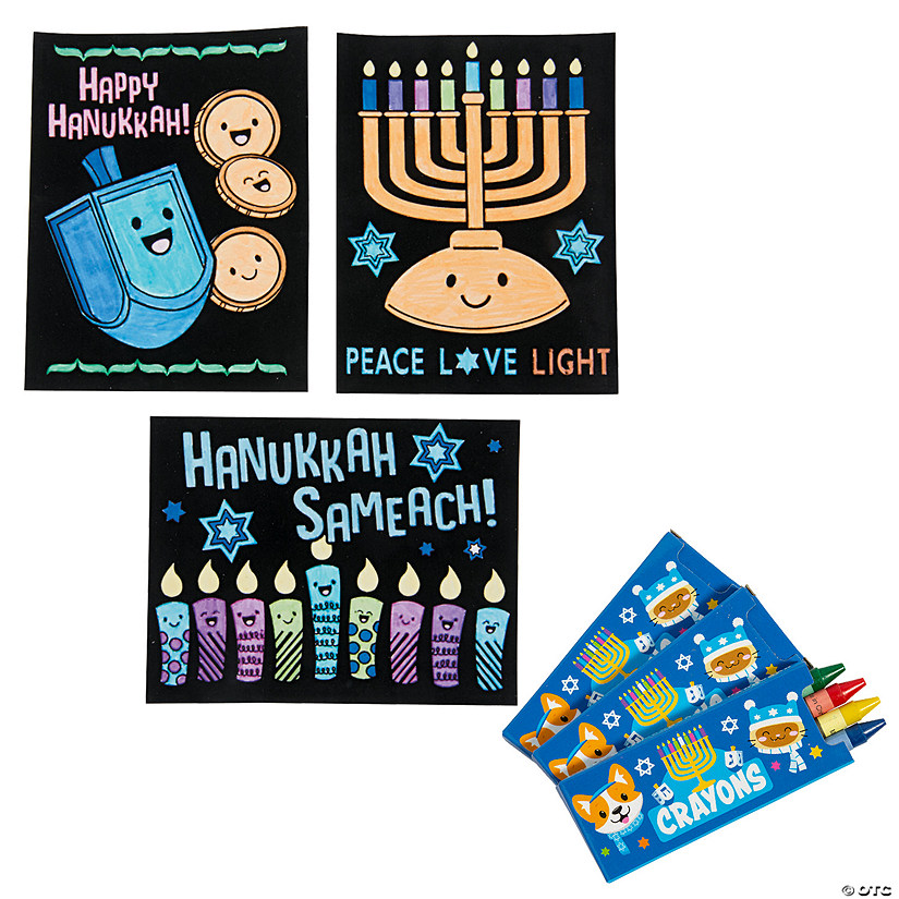 Color Your Own Hanukkah Fuzzy Posters with Crayons Kit for 24 Image
