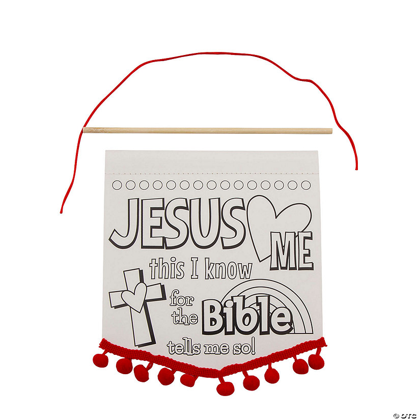Color Your Own Jesus Loves Me Banners with Pom-Pom Trim - 12 Pc. Image