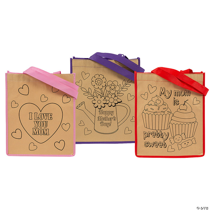 Color Your Own Large Mother&#8217;s Day Tote Bags - 12 Pc. Image