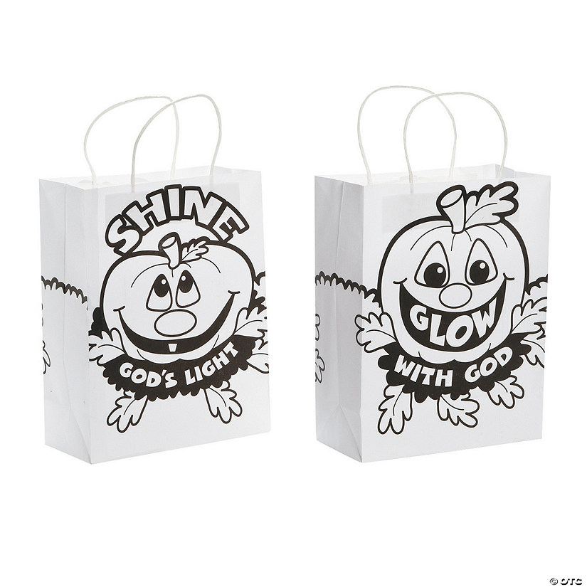 Color Your Own Medium Christian Pumpkin Gift Bags - 12 Pc. Image