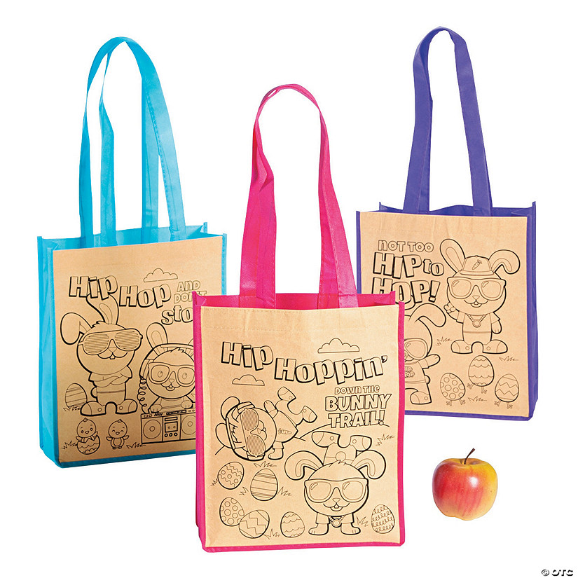 Color Your Own Medium Easter Tote Bags - 12 Pc. Image