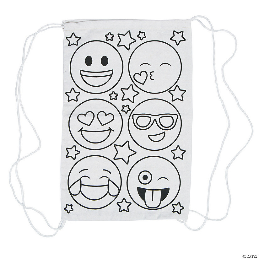 Color Your Own Medium Emoji Canvas Drawstring Bags - 12 Pc. Image