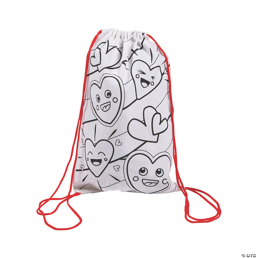 Color Your Own Medium Heart Canvas Drawstring Bags - 12 Pc. Image