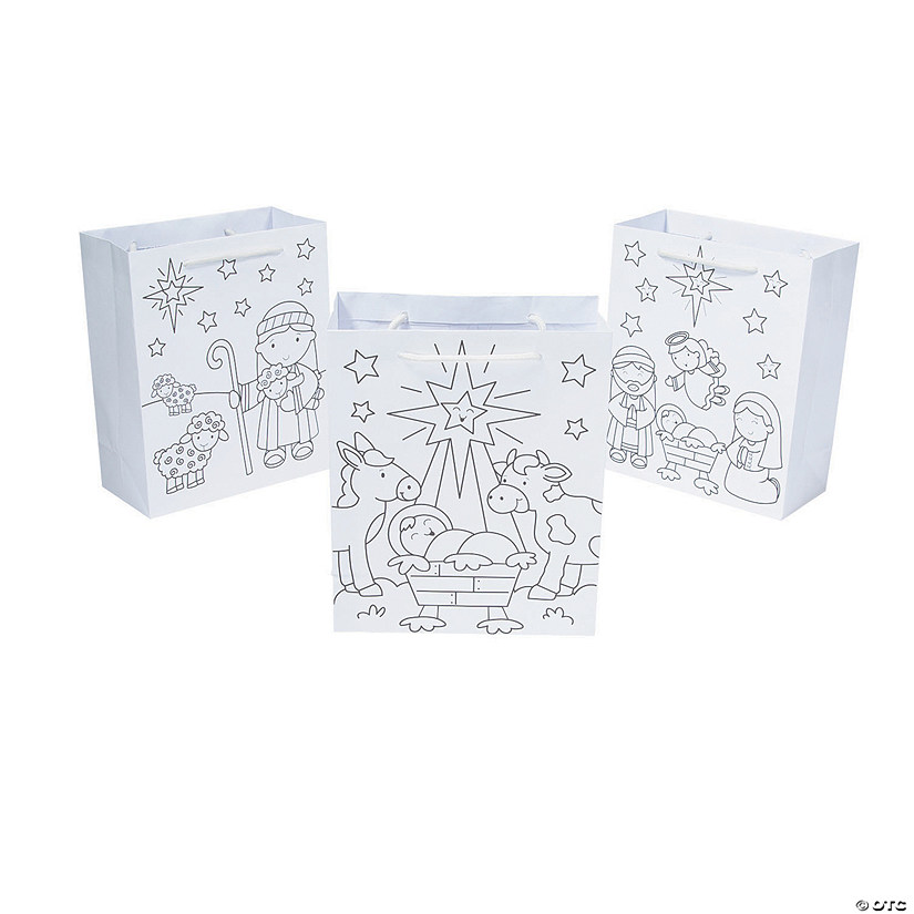 Color Your Own Medium Nativity Gift Bags - 12 Pc. Image