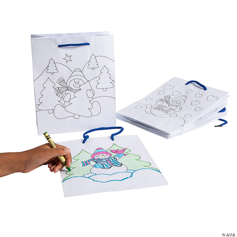 Color Your Own Medium Snowman Gift Bags - 12 Pc. Image