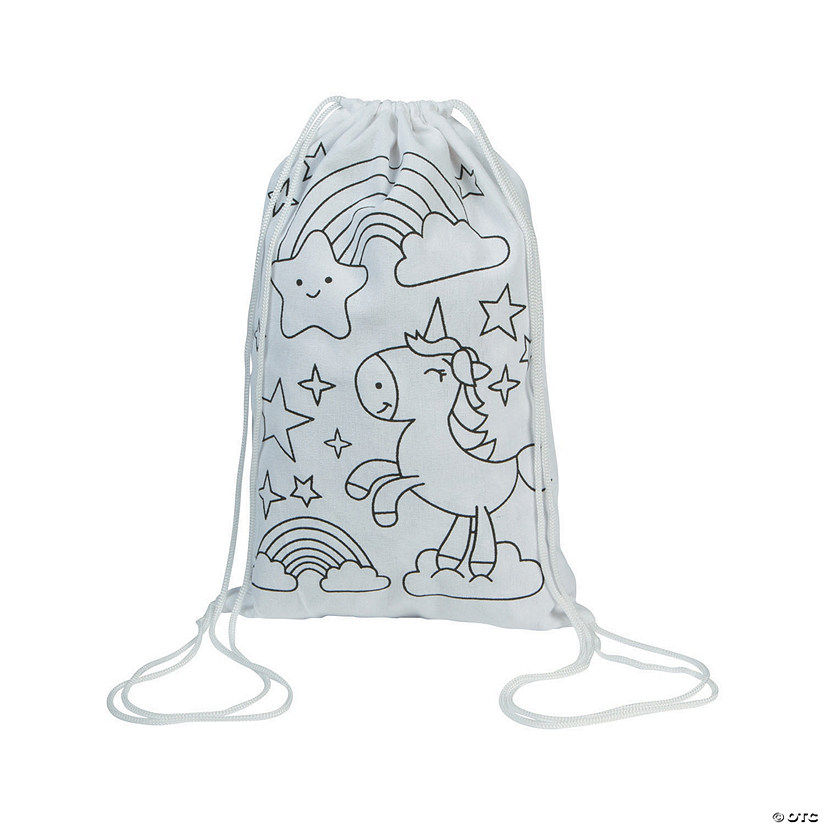 Color Your Own Medium Unicorn Canvas Drawstring Bags 12 Pc