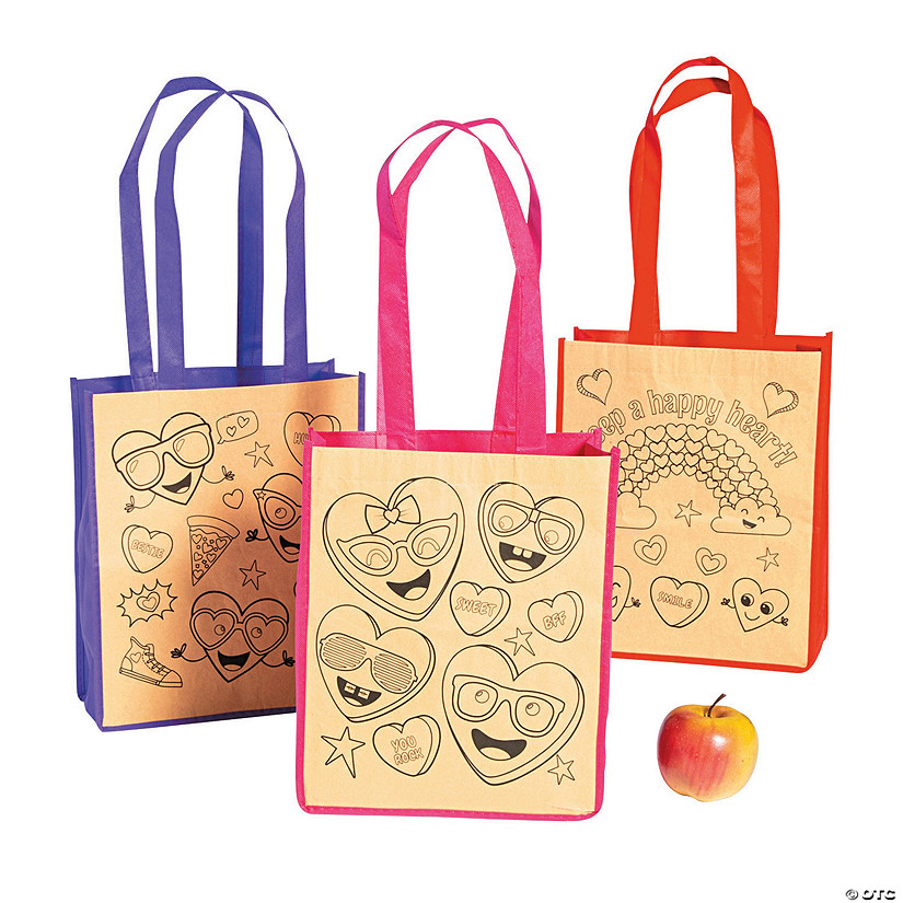 Color Your Own Medium Valentine Tote Bags - 12 Pc. Image
