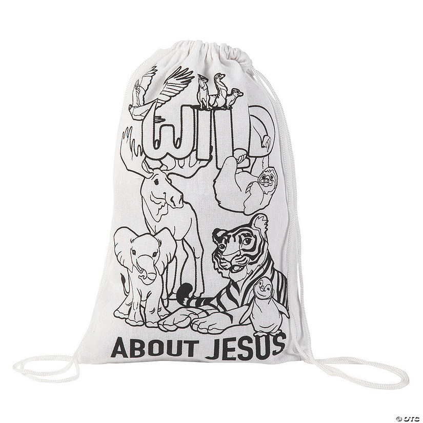 Color Your Own Medium Wild Encounters VBS Canvas Drawstring Bags - 12 Pc. Image