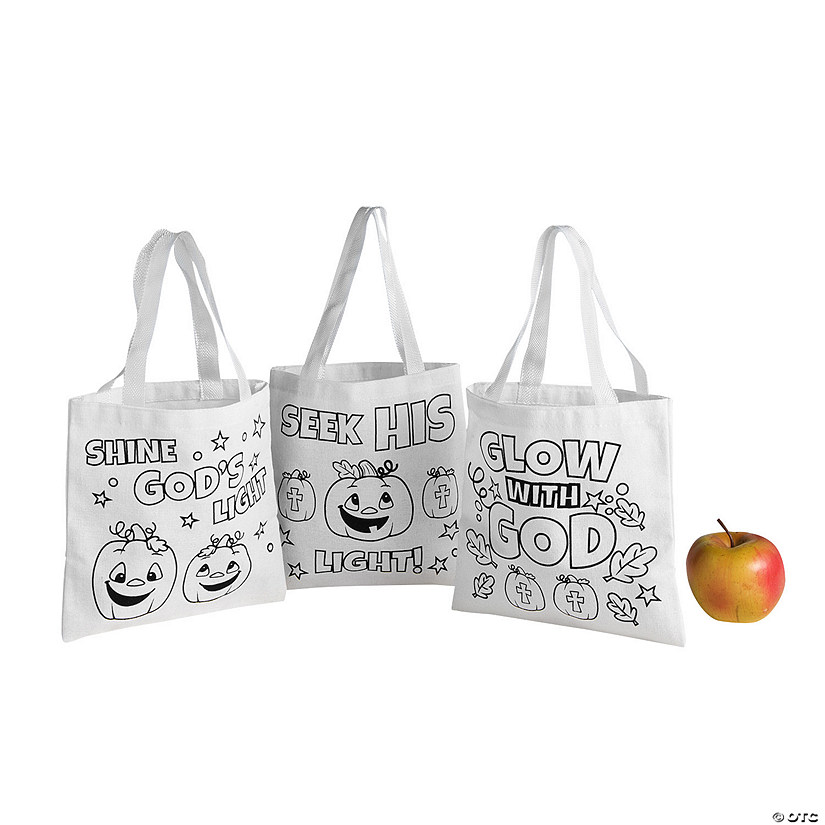 Color Your Own Mini Christian Pumpkin Canvas Tote Bags - 12 Pc. Image