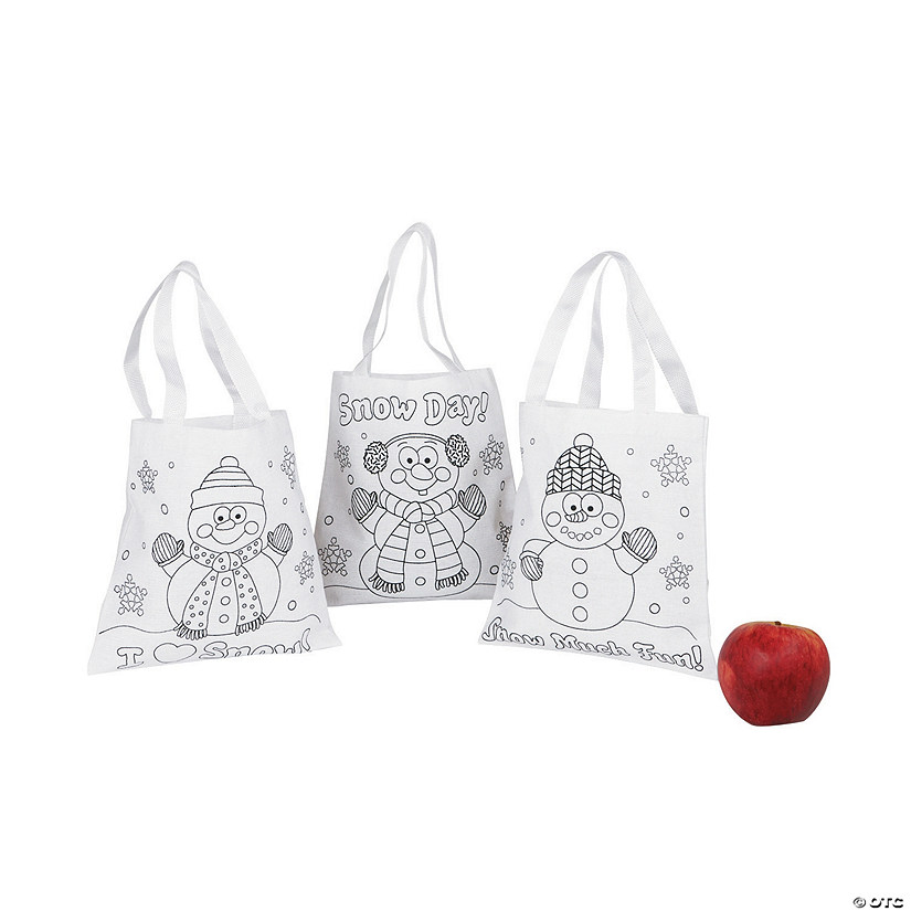 Color Your Own Mini Snowman Canvas Tote Bags - 12 Pc. Image