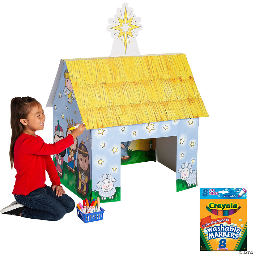 Color Your Own Nativity Stable Playhouse with Markers - 9 Pc. Image