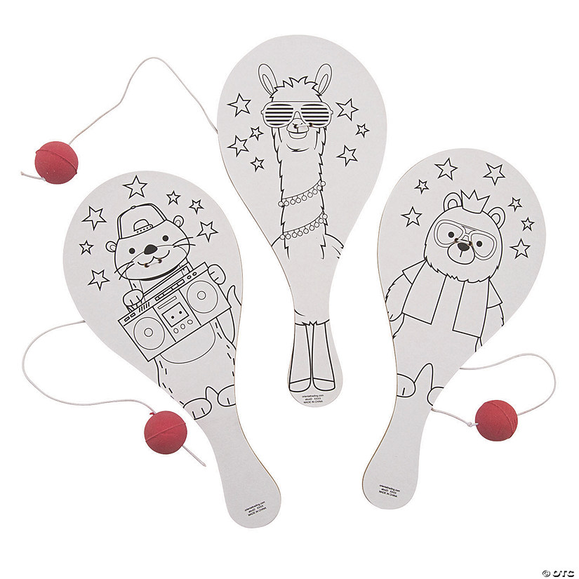 Color Your Own Party Animal Paddleball Games - 12 Pc. Image