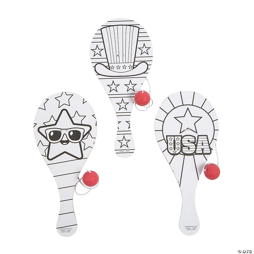Color Your Own Patriotic Paddleball Games - 12 Pc. Image