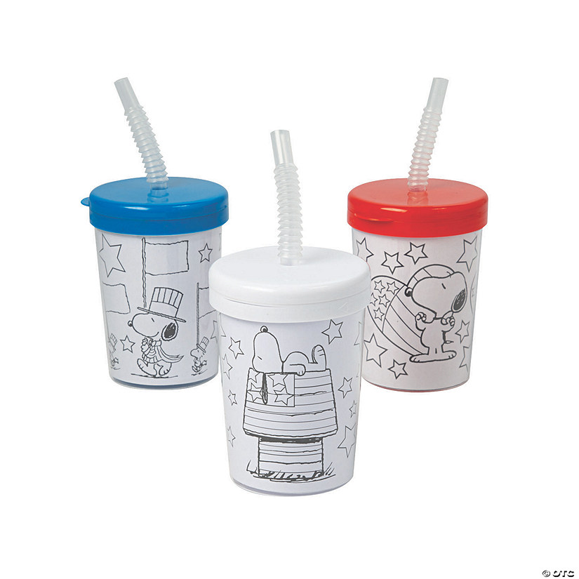 Color Your Own Patriotic Peanuts<sup>&#174;</sup> BPA-Free Plastic Cups with Lids & Straws - 12 Ct. Image